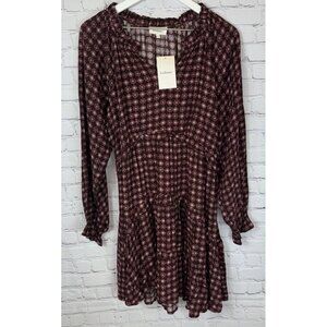 NWT BOHME Women’s Long Sleeve Tiered Dress Burgundy Plum Size Small $62.50